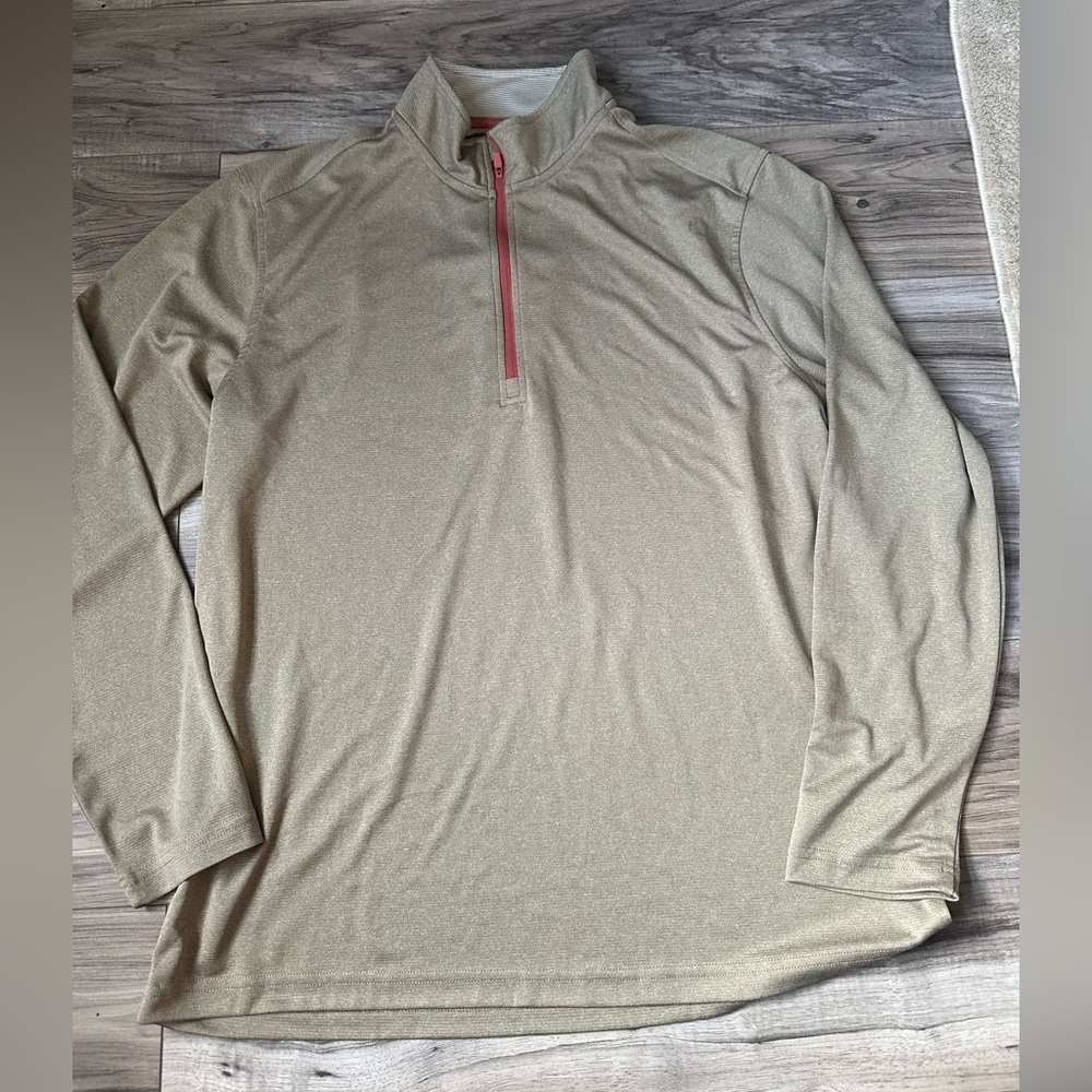 Maelreg Men’s Tan Quarter-Zip Long Sleeve Golf Performance Pullover Top Size XL